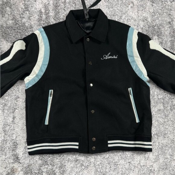 NWT Amiri Bones Varsity Jacket Black Mens Size Large - Picture 1 of 5